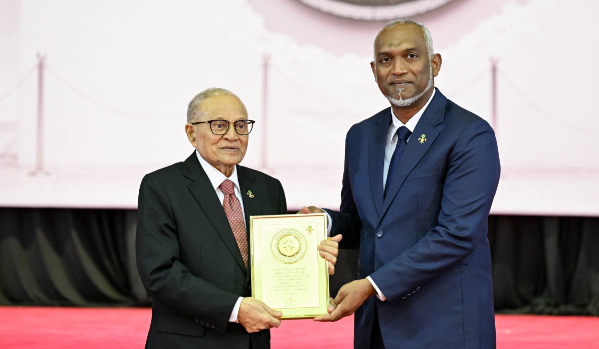 President Honors Former President Maumoon with Special Shield